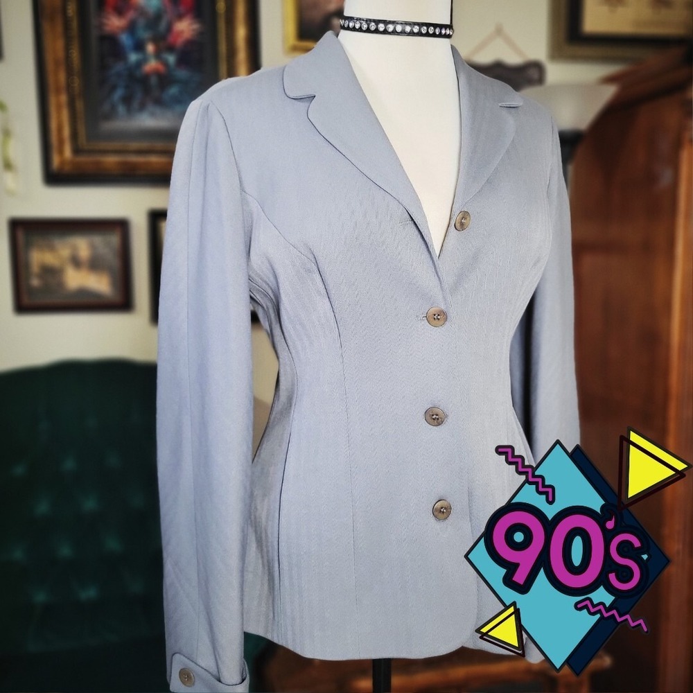 Vintage BCBG Max Azria Blazer 90s Grey Tailored Jacket Made‎ in USA NWT Size 10